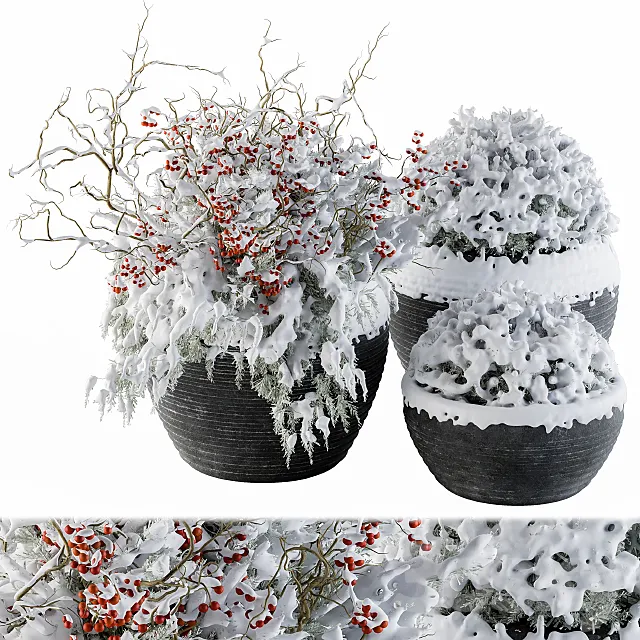 Outdoor Plants tree in Concrete Pot Snow - Set 107 3D Model
