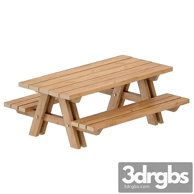 Outdoor wooden picnic table 3D Model Free