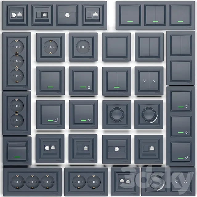 Outlets and Switches Schneider Electric Asfora series 3DModel