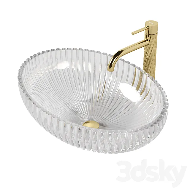 Oval cristal sink with Rea Lungo ART L.Gold mixer 3D Model