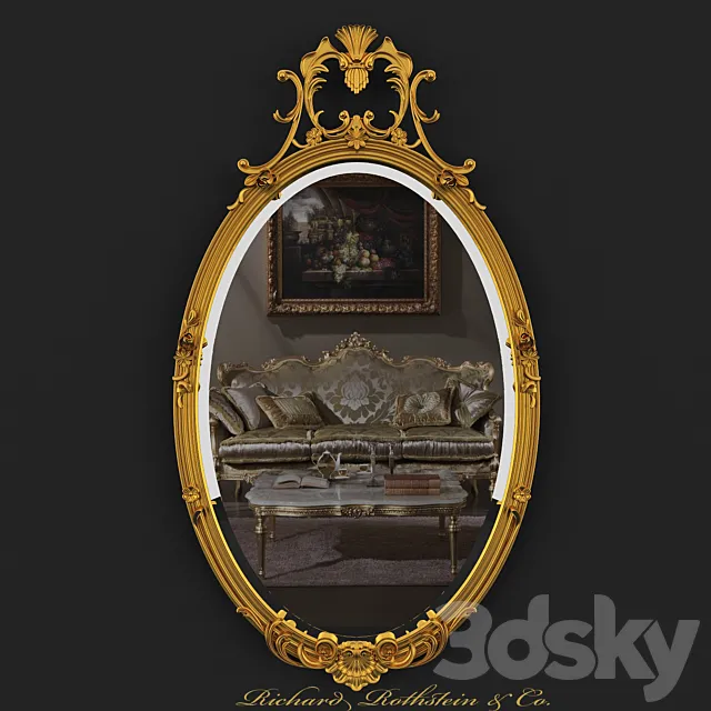 Oval Mirror with Gold Crest 3DModel