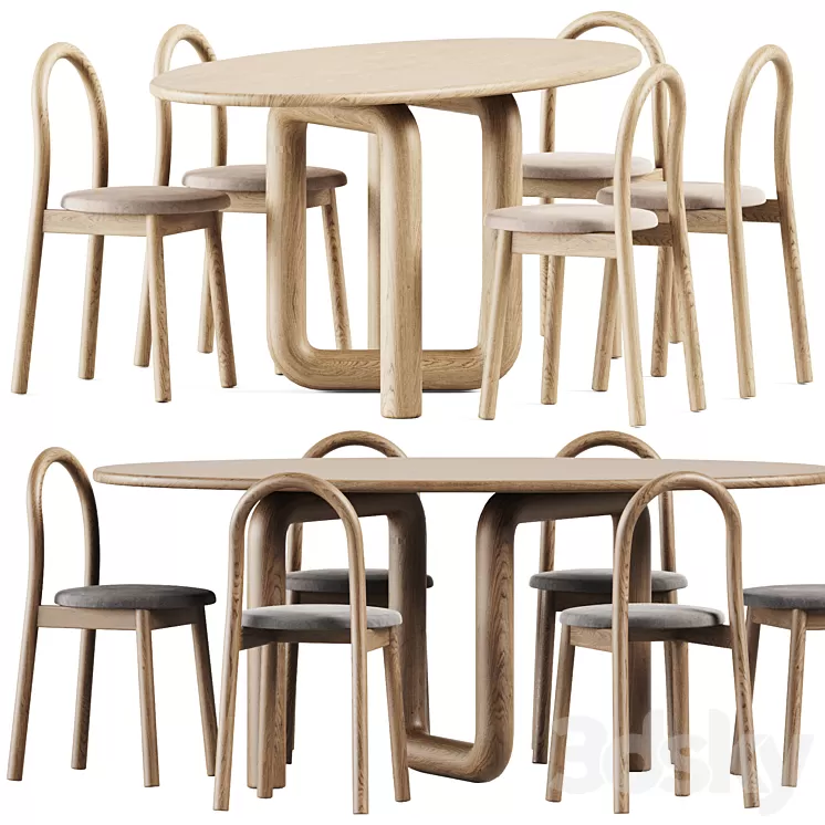 Oval Mono Table by Objects & Ideas and Bobby Upholstered Chair by DesignByThem 3D Model Free