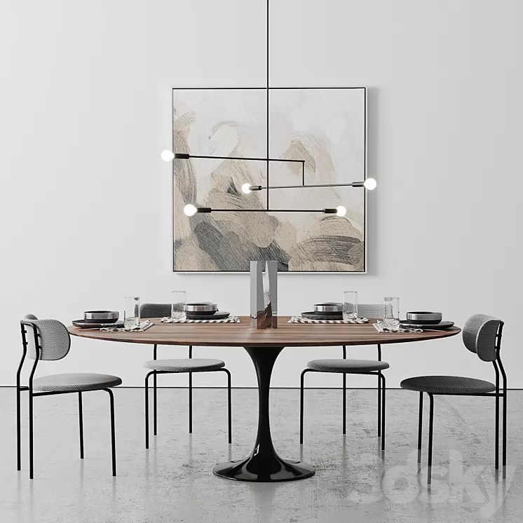 “Oval Tulip Dining Table 78 “”walnut set” 3D Model