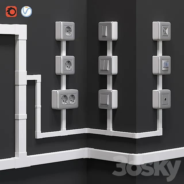 Overhead electrician Legrand Mosaic with cable channels 3D Model