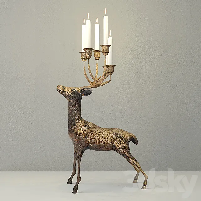 Oversize Brass Deer Candle Holder 3DModel