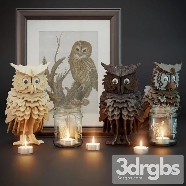 Owl Set Sculpture 3D Model Free