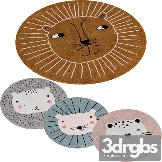 Oyoy Lion Rug Set With Three Other Rugs 3D Model Free