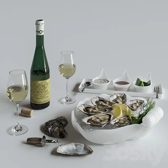 Oysters on a platter 3D Model