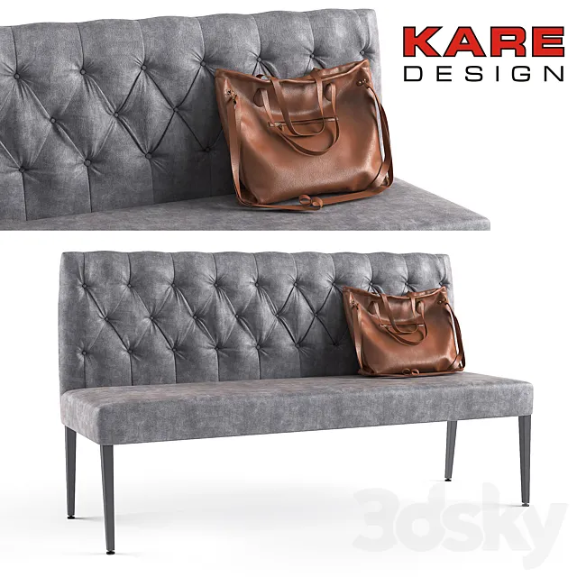 Padded Bench Econo Buttons Vintage Grey 3DModel
