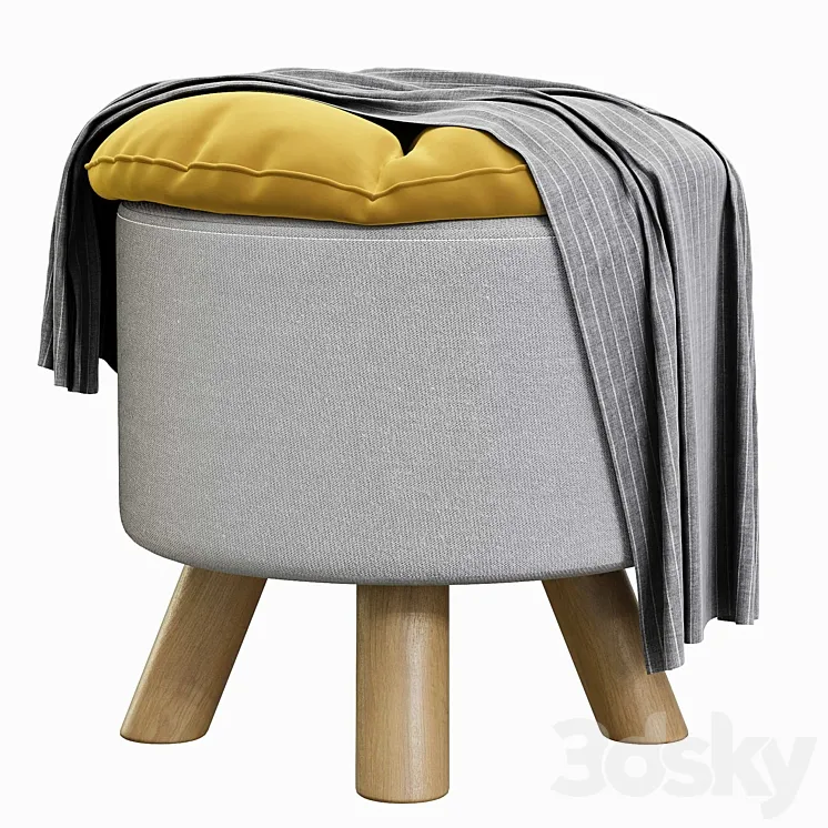 Padded seat pouf 3D Model Free