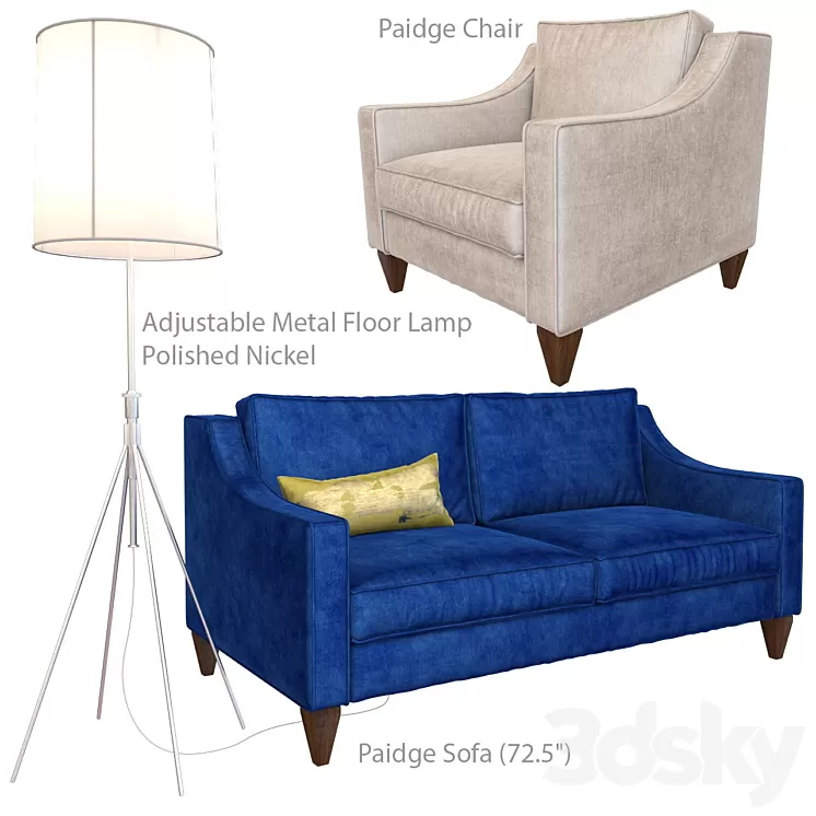 Paidge sofa Paidge chair and Adjustable Metal Floor Lamp 3D Model