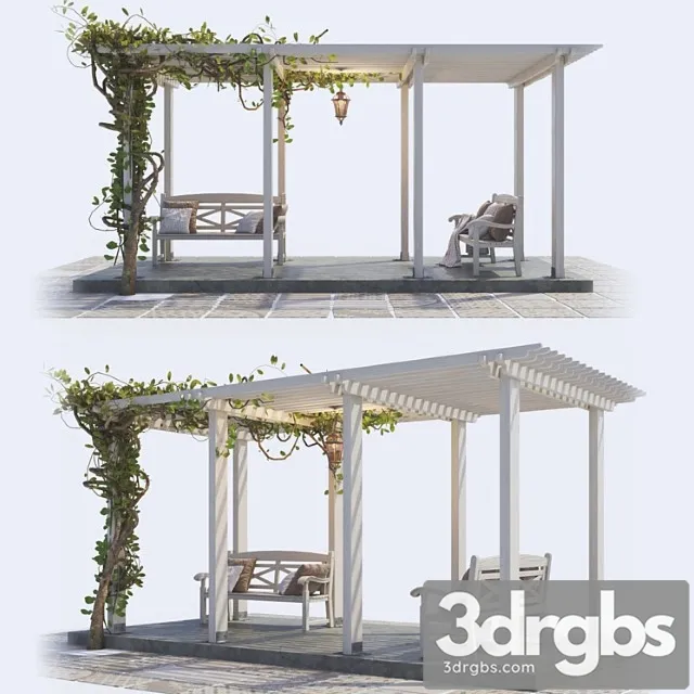 Painted Wooden Pergola 3D Model Free
