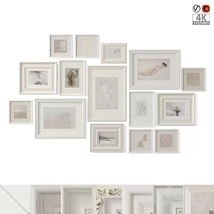 Paintings in classical frames 3D Model