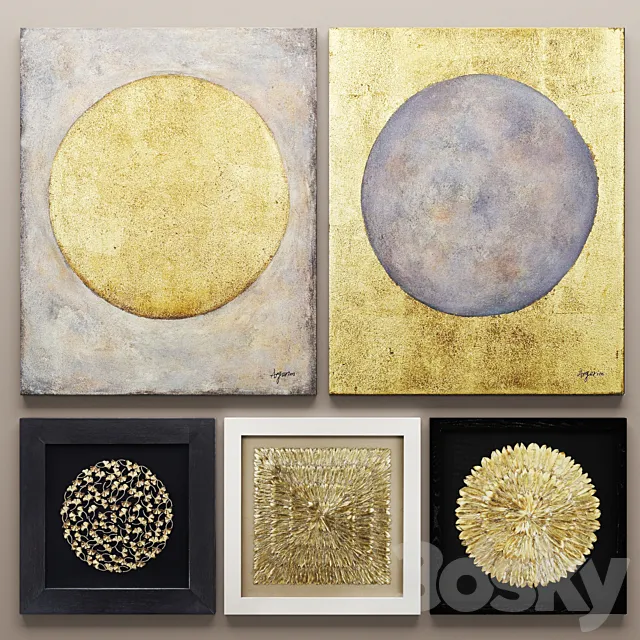 paintings Set RENWIL. luxury. frame. wall decor. decoration. gold decor. circle. luxury 3DModel