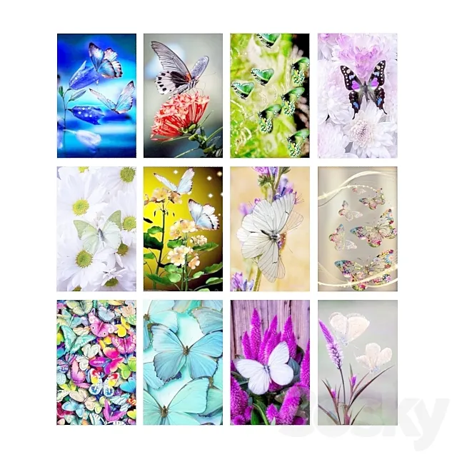 Paintings with butterflies and flowers. 3D Model