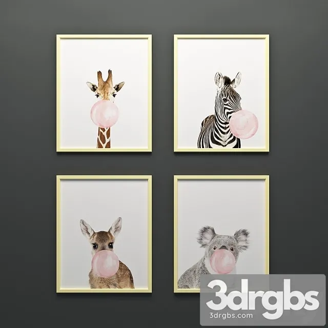 Paintings with funny animals 3D Model Free