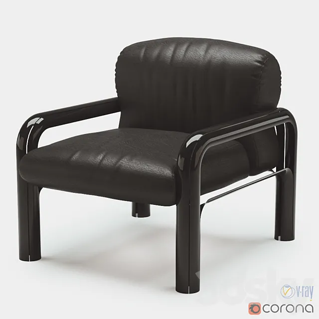 Pair Gae Aulenti black leather armchair for Knoll International 3D Model
