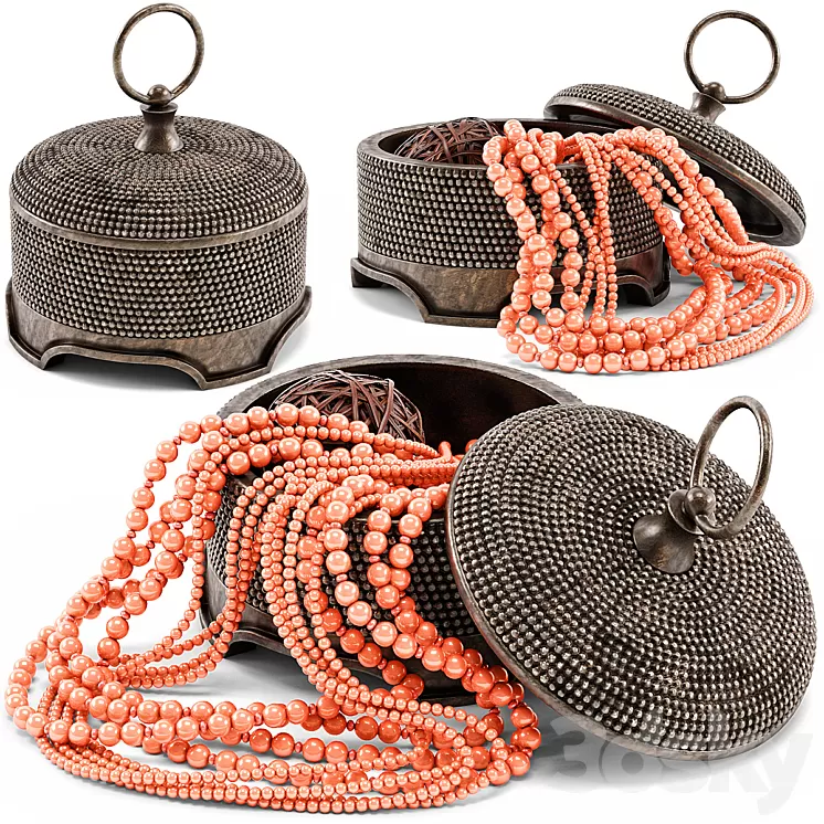 Paisley Bazaar Burnished Beaded Round Box 3D Model