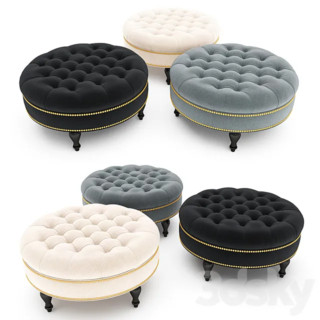 Palfrey Linen Modern Tufted Ottoman 3D Model