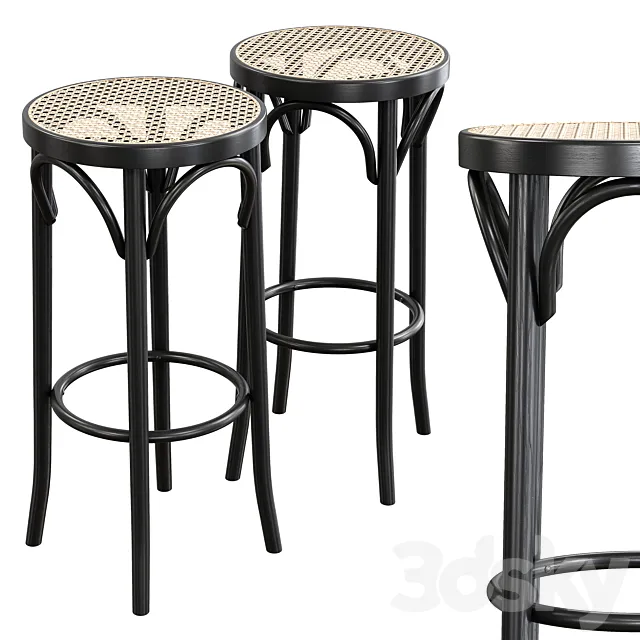 Pamono - Mid-Century Cane & Bentwood Stools by Michael Thonet 3D Model