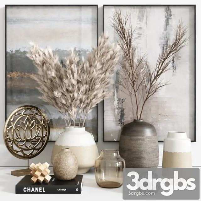 Pampa Grass Vase Decor Set 14 3D Model Free