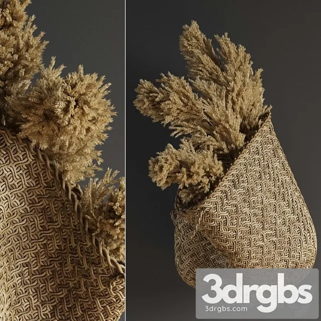 Pampas flower in hand basket 3D Model Free
