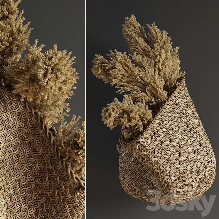Pampas flower in hand basket 3D Model