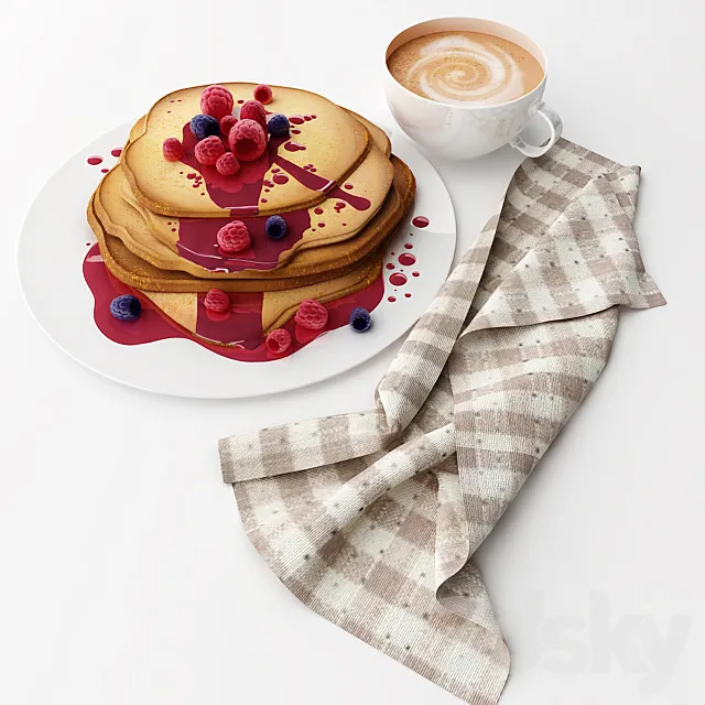 Pancake with raspberries 3D Model