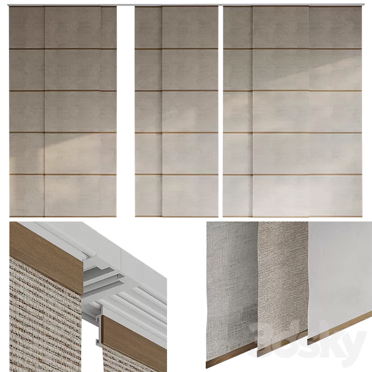 Panel curtains Japanese curtains 2 3D Model Free