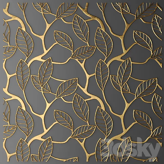 Panel. Lattice. panel. pattern. art. abstraction. decorative. interior. wall decor. gold. luxury. leaf 3DModel