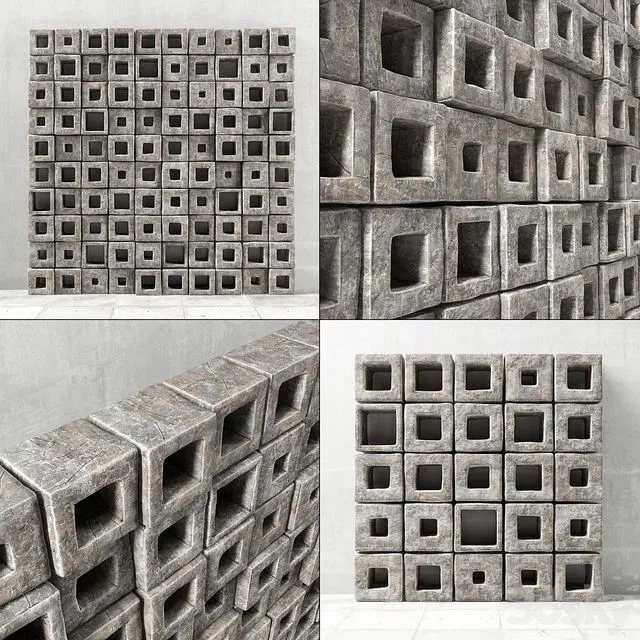 Panel stone cube hole Panel of stone cubes with a hole 3D Model