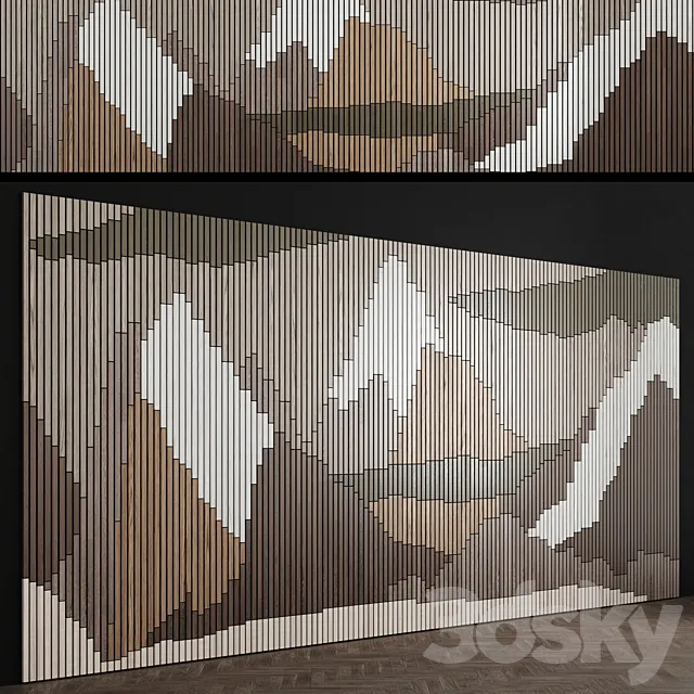 Pano "Mountains" made of wooden slats 3D Model