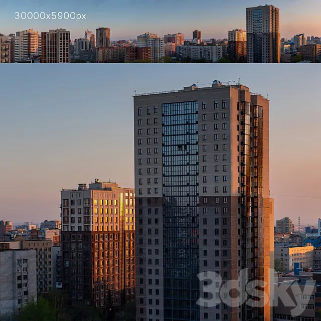 Panorama of Novosibirsk from the center in the morning. 30k 3DModel