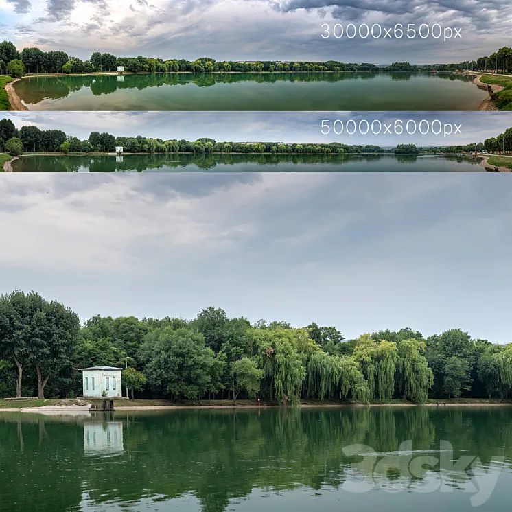 Panorama with a lake and trees v2. 30-50k 3D Model Free Download
