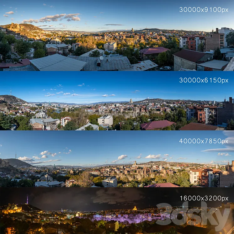 Panoramas of the center of Tbilisi. Morning afternoon Evening Night 3D Model Free