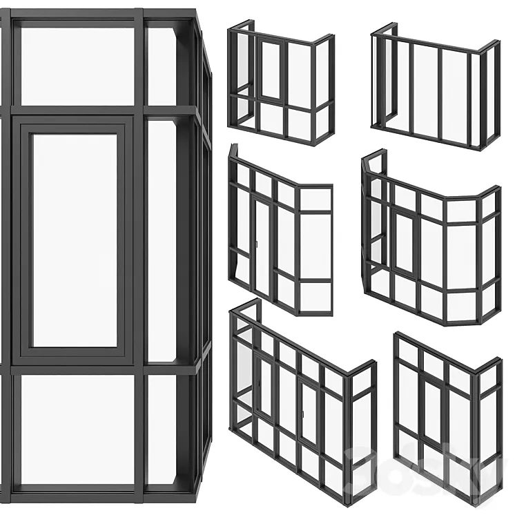 Panoramic corner glazing / corner stained glass 3D Model Free
