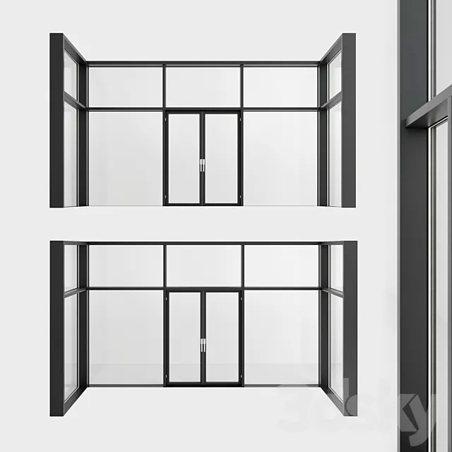 Panoramic glazing. A door. five 3D Model