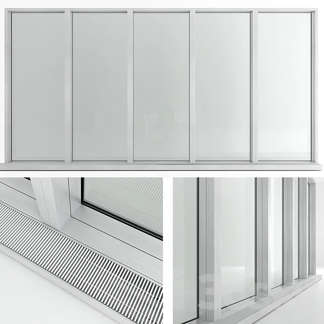 Panoramic window in the floor with radiator 3D Model