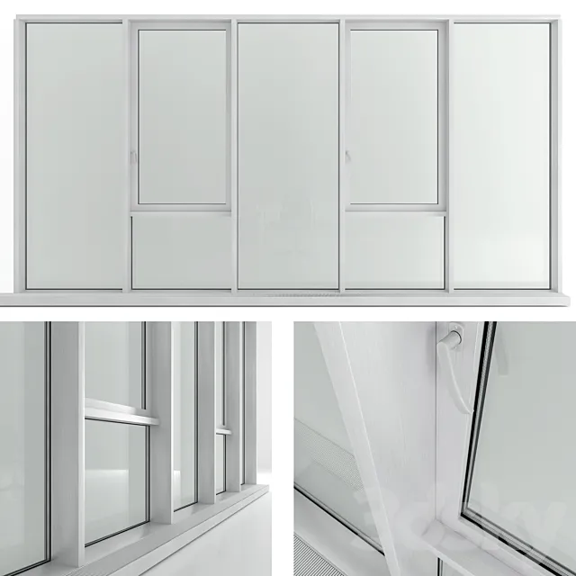 Panoramic window with transom and radiator 3D Model
