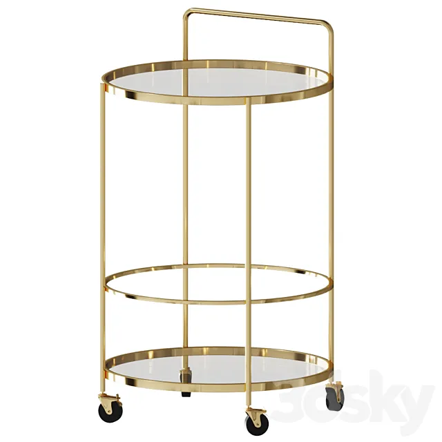 Paola Kitchen trolley glass and gold plated metal table on wheels Coffee table coffee table 3D Model