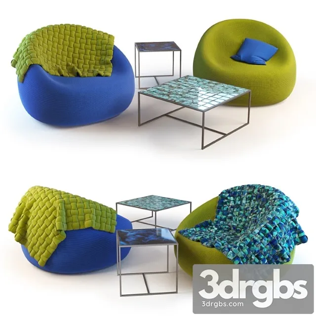 Paola lenti otto chair cocci table 3D Model Free