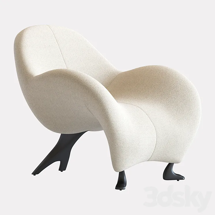 Papageno Chair by Leolux Upholstered in Bouclé Fabric 'Monza 00' 3D Model Free