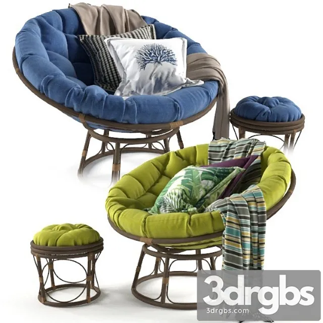 Papasan chair with cushion 3D Model Free