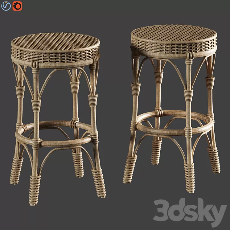 Parisian Woven Backless Bar & Counter Stools 3D Model