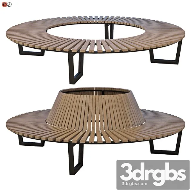 Park bench under a tree round set 02 3D Model Free