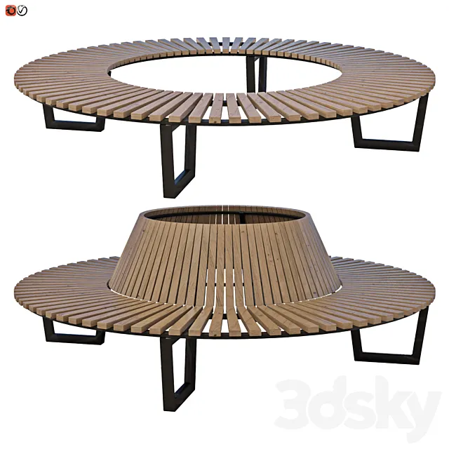 Park bench under a tree round set 02 3D Model