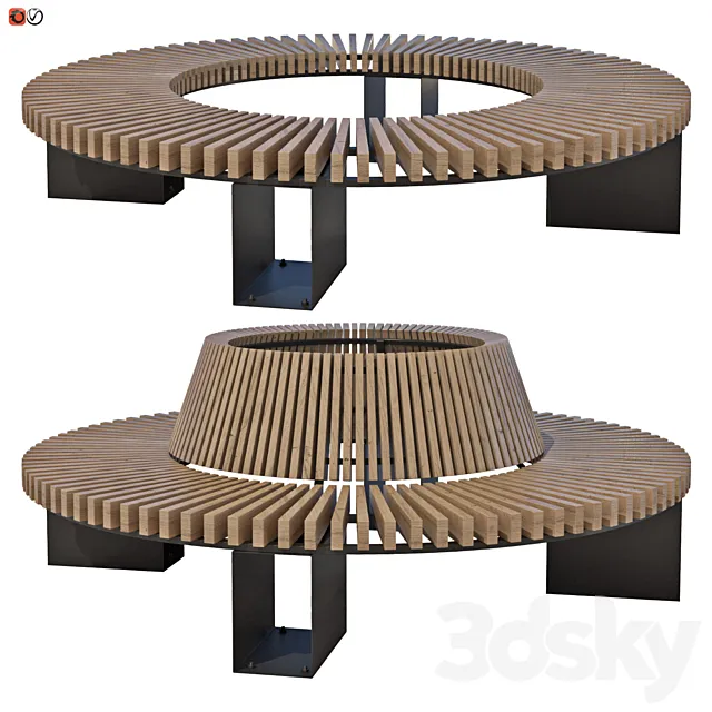 Park bench under a tree round set 04 3D Model