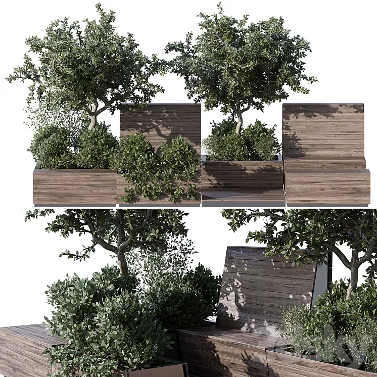 Parklet with bushes and trees - recreation area in the park and urban environment 3D Model Free