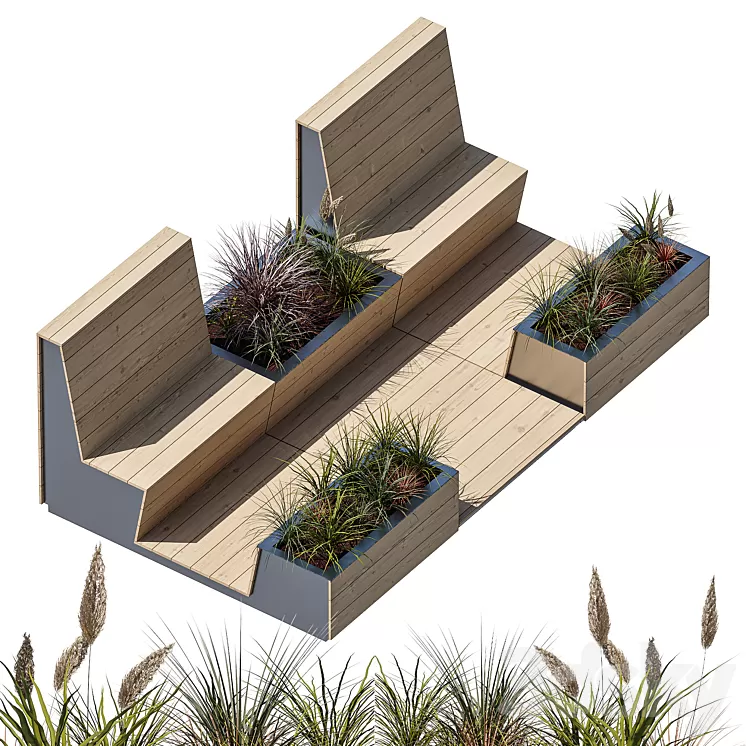 Parklet with two benches 3D Model