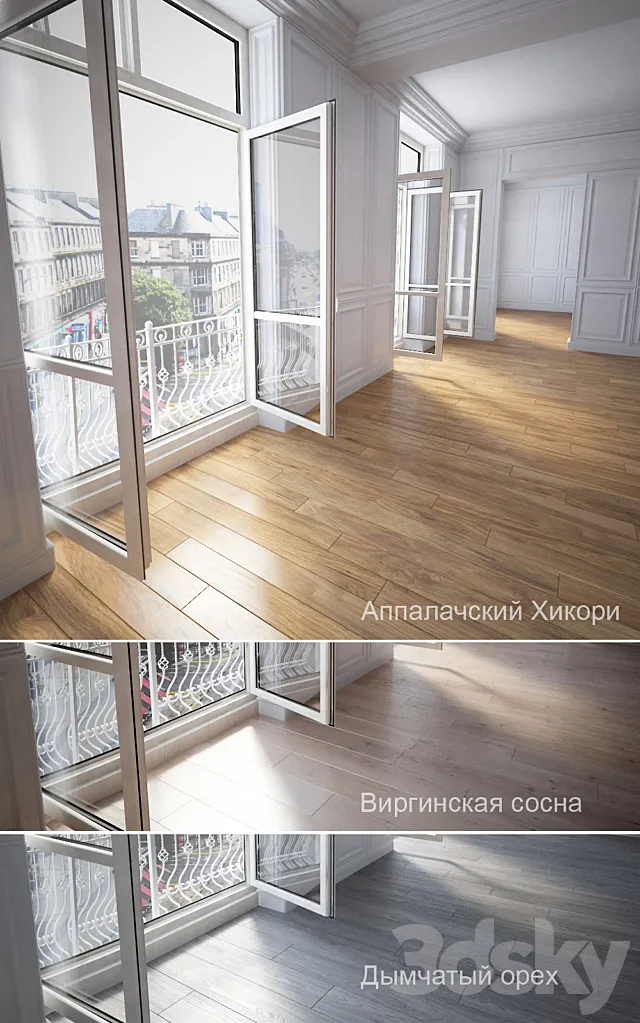 Parquet 3 types: Hickory Pine Smoky opex 3D Model